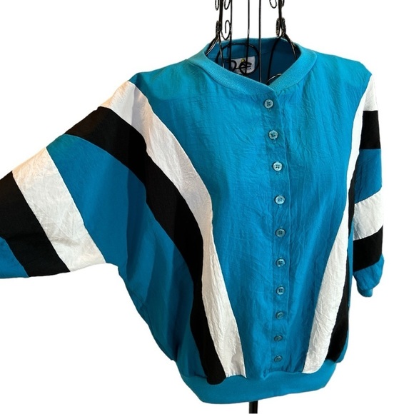 Vintage Cortiva Colorblock Bowling Top Teal Blue Size Medium - Picture 2 of 10